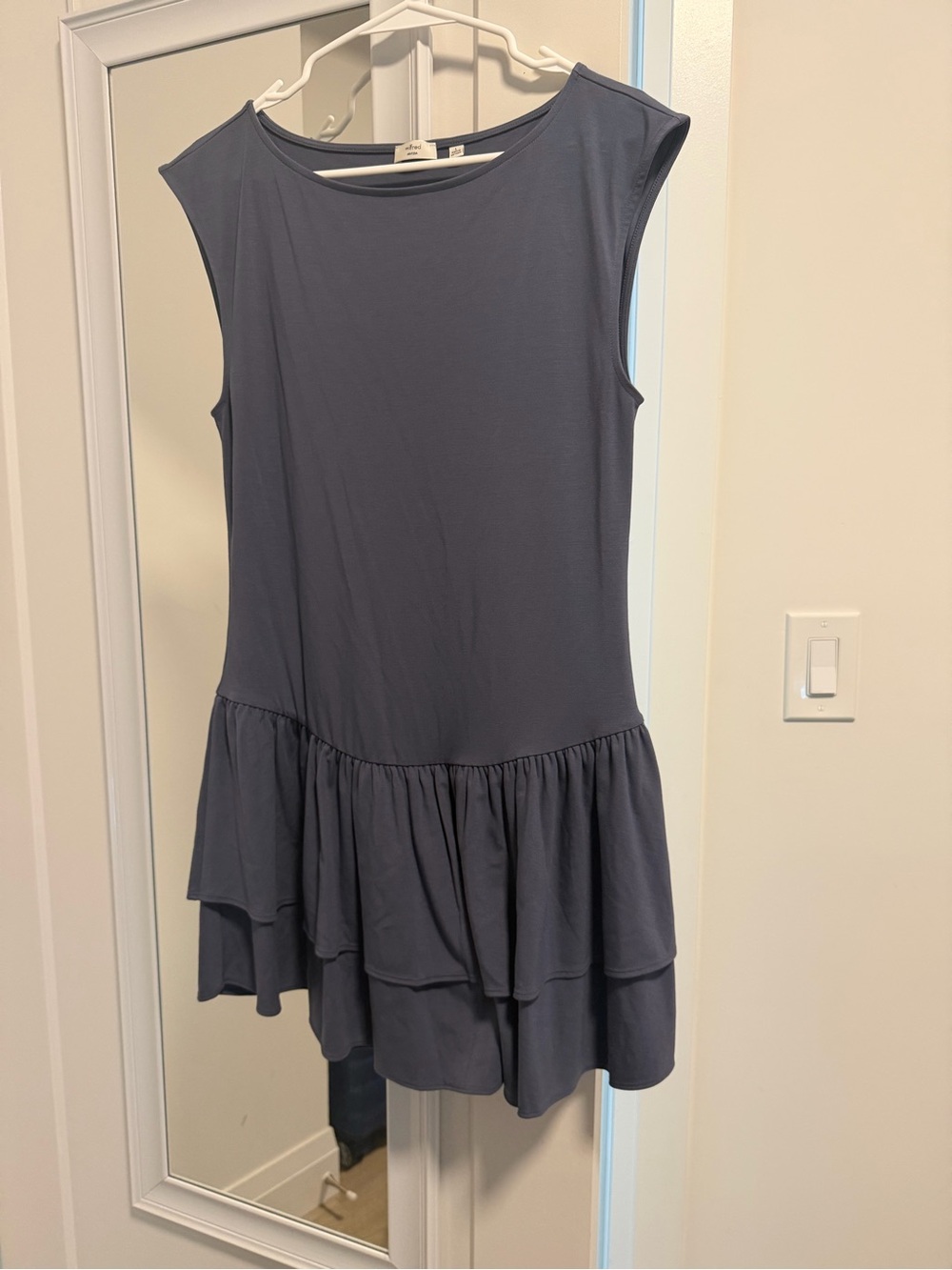 Aritzia Slate Blue Sleeveless Tiered Mini Dress